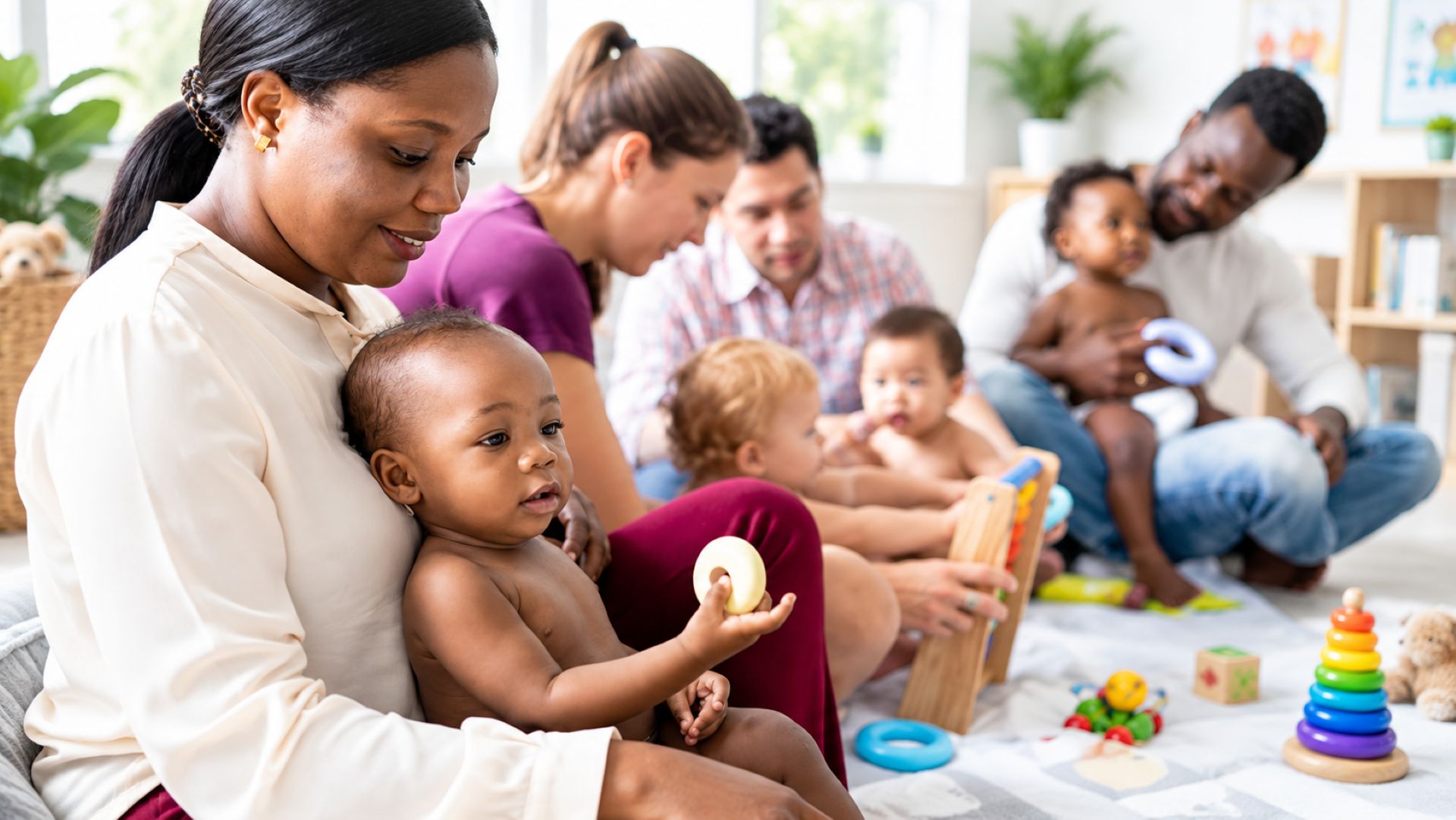 Parents and their kids in a class